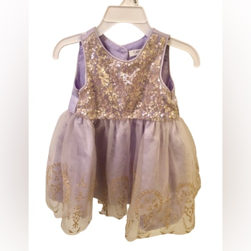 🩷5/15$ Baby Pastel purple dress with golden glitter size 6-12M